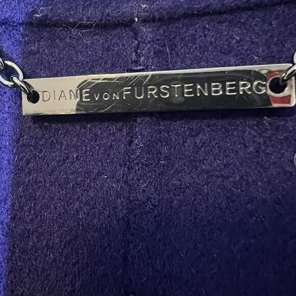 Diane Von Furstenberg Women’s Wool Trench Coat Jacket Size 8 Black Purple Luxury - Picture 7 of 14